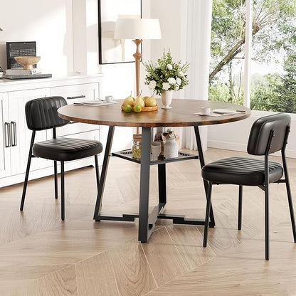 Round Dining Table for 2-4 People,42 Inch Dining Room Table,Modern Circle Kitchen Table with Storage Shelf and Metal Legs for Dining Room,Kitchen,Vintage(Table Only)