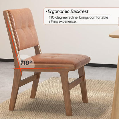 KCC Modern PU Leather Dining Chairs Set of 2, Upholstered Kitchen Chairs with Solid Wood Legs and Comfortable Seat for Dining Room/Lounge/Bedroom(Brown)
