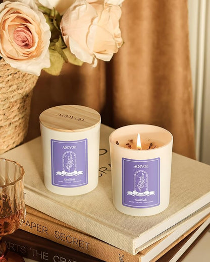 AOOVOO Lavender Candles Set for Women - 4 Pack Candles for Home Scented, Aromatherapy Candle with Crystals Inside, 28 oz 200 Hour Long Lasting, Birthday Gifts Mothers Day Candle for Women Mom