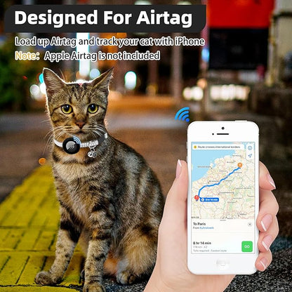 PUPTECK Airtag Cat Collar Breakaway 2 Pack with Bells, Reflective Kitten Collar with Air Tag Holder for Boy Girl Kitty and Puppies, Soft, Black