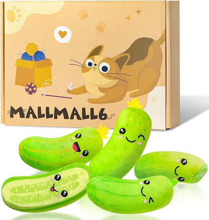 MALLMALL6 Pickle Catnip Cat Toys - 5Pcs Indoor Kitten Chew Bite Kick Cucumber Catmint Interactive Toys for Cat Lover Gifts, Kitty Boredom Relief Supplies with Cute Expression for Pet Birthday Presents