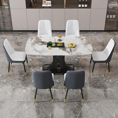 Dining Chairs Set of 6，Modern Dining Chairs, Equipped with PU Leather Backrest Cushions and Black Metal Legs, Suitable for Restaurants, Kitchens, and Bedrooms Dining Room Chairs