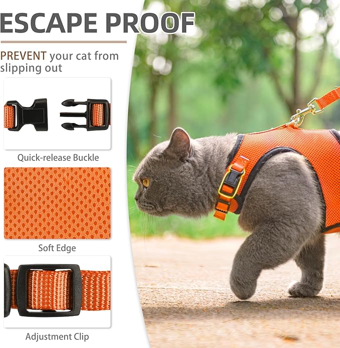 PUPTECK Soft Mesh Cat Vest Harness and Leash Set Puppy Padded Pet Harnesses Escape Proof for Cats Small Dogs Rabbits Bunny
