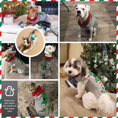 PETCARE Dog Christmas Sweater Ugly Elf Clown Cat Sweater Vest Pet Jumper Grey Green Holiday Dog Clothes Puppy Sweaters for Small Medium Large Dogs Cats Fall Winter Outfits Xmas Dogs Costume,X-Small