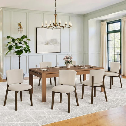 LUE BONA Wooden Dining Chairs Set of 2, Comfortable Wide Back Kitchen Side Chairs, Strong Thick Legs for Modern Farmhouse Dining Room, Linen Upholstered and Dark Brown Legs
