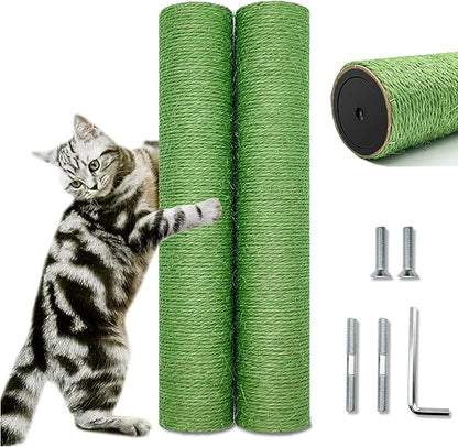 Cat Scratching Post Replacement for Cactus Cat Tree & Tower, Green 2 PCS 15.7in, Natural Sisal Replacement Parts with M8 Screws, Cute Green Cat Tree Refurbishment