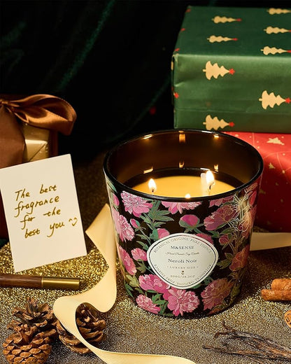 M&SENSE Neroli Noir Scented Candle, 28.2oz 3 Wick Natural Soy Wax Large Candles, Long Lasting Clean Slow Burning No Toxic Décor for Home Relaxation, Romantic Dates & Gift-Giving