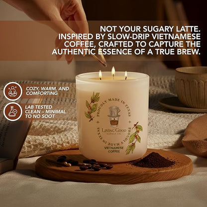 Fresh Robusta Coffee – Pure Beeswax Candle for Men and Women – Non-Toxic Scented Candle for Focus, Clarity & Mood Boosting – 90+ Hour Long Burn – Inspired by Vietnamese Coffee