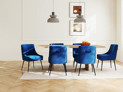 Velvet Dining Chairs Set of 4,Blue Upholstered Living Room Chairs with Black Metal Legs, Modern Tufted Accent Chairs for Living Room, Study Room, Kitchen