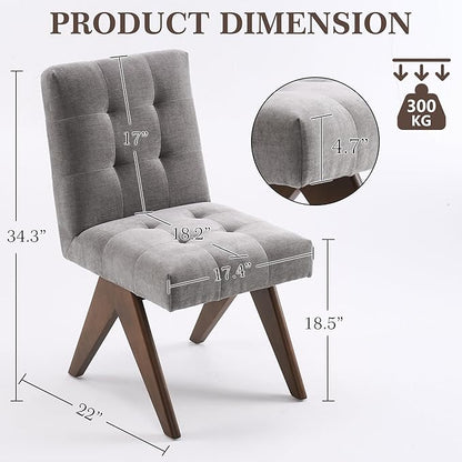 Rowill Modern Upholstered Dining Chairs Parsons Chair Linen Fabric Kitchen Chairs Tufted Armless Dining Room Chairs with Wood Legs Set of 2, Light Grey