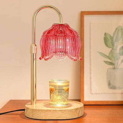 Candle Warmer lamp with Timer Dimmer,Electric Candle Warmer, Vintage Flower Lotus lamp,Compatible with Various Candles, Gifts for Mom Women,Candle Lamp for Bedroom Home Decor (Flower lamp-Red)