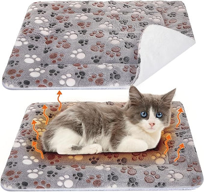 VitalCozy 2 Pack Self Warming Cat Mat Self Heating Pad Bed Reversible Machine Washable Reflects Body Heat Warm Thermal Pet Pad Crate Blanket for Feral and Indoor Cat(Black,22'' X 18'',Dog Paw)