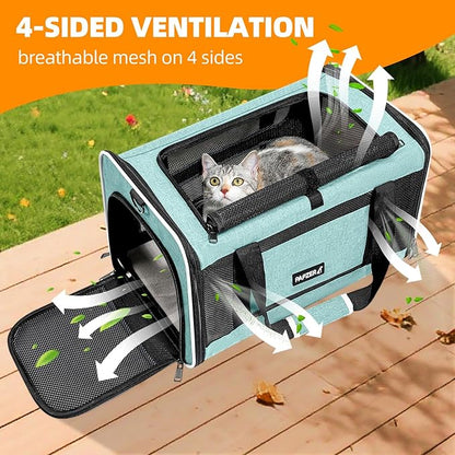 Cat Carrier Soft-Sided 18x11x11 Inch Travel Bag for Medium Cats Over 15lbs, Small Dog Carrier Crate Top Entry Breathable Mesh Puppy 12 Pounds, Pet Rabbit Carrying Cage Kennel Collapsible Teal