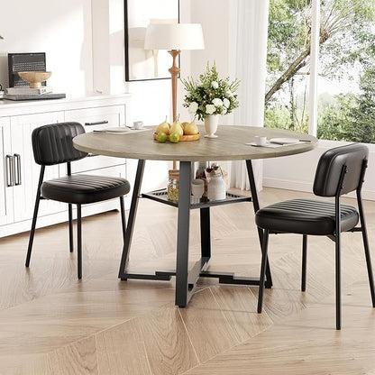Round Dining Table for 2-4 People,42 Inch Dining Room Table,Modern Circle Kitchen Table with Storage Shelf and Metal Legs for Dining Room,Kitchen,Grey (Table Only)