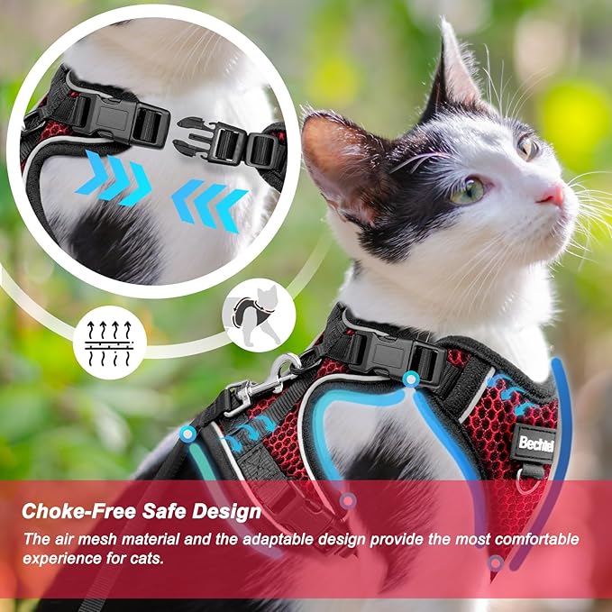 Cat Harness and Leash for Walking Escape Proof Soft Adjustable Cat Leash Breathable Honeycomb Structure Comfortable Vest Easy to Wear Kitten Harness for Outdoor Travel, Honeycomb Red, XS