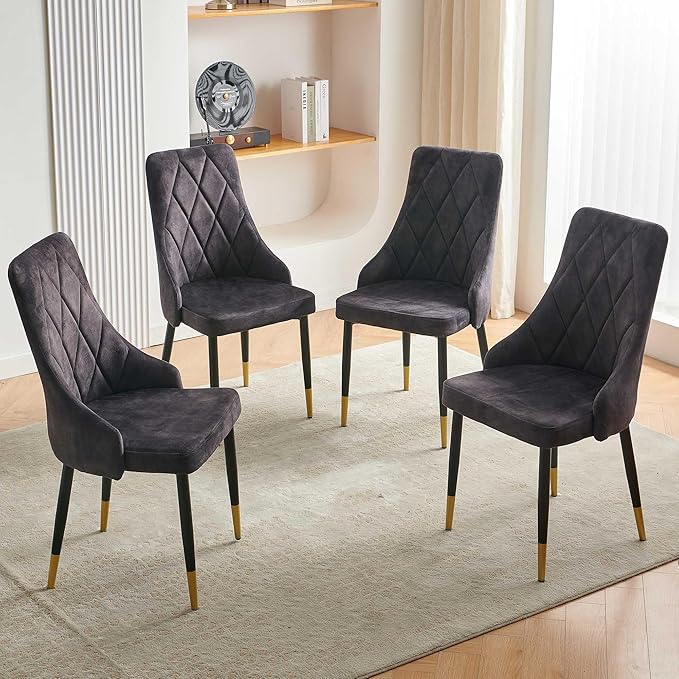 NORDICANA Upholstered Velvet Dining Chair Set of 4, Smoky Gray Armless Side Chair with Metal Legs for Home Kitchen