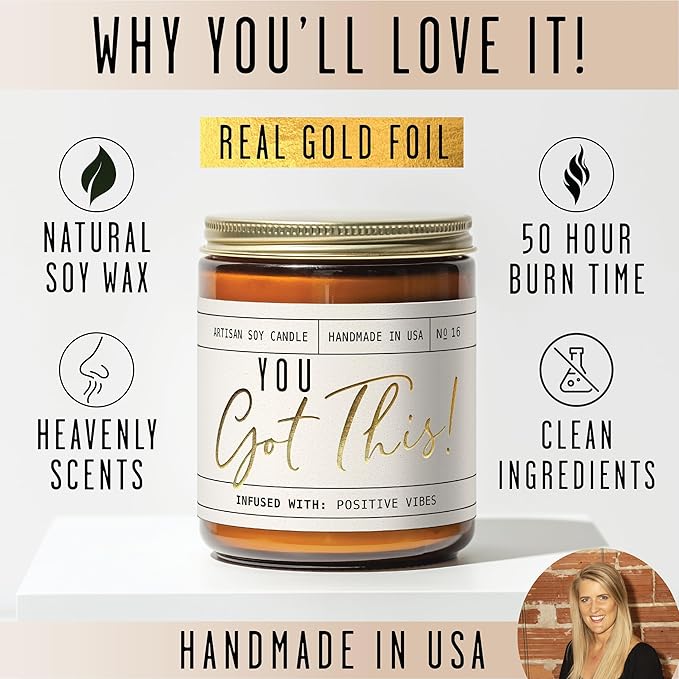 You Got This Gift for Women - 'You Got This' Soy Candle, w/Vanilla, Coconut & Citrus I Positive Vibes Candles for Women I Motivational Desk Decor I Inspirational Decor I 9oz Jar, 50Hr Burn, USA Made