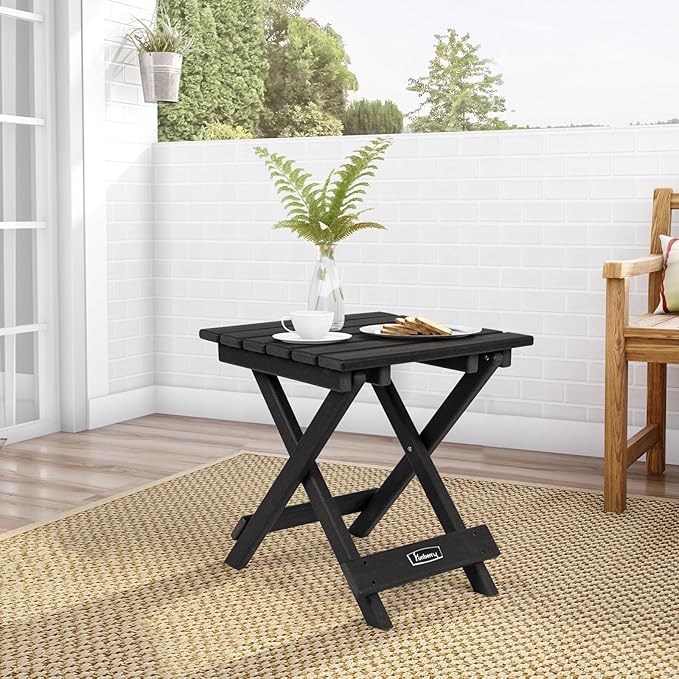 FUNBERRY Outdoor Folding Adirondack Side Table, Portable No Assembly Patio End Table HDPE All Weather