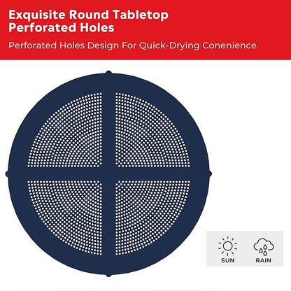 Costaelm Sunshine 31.5" Round Plastic Outdoor Patio Dining Table for 4, Navy Blue
