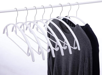 Metal Hangers with Non-Slip Rubber Coating, No Shoulder Bumps, Contour Design with Pants Bar for Sweaters & T-Shirts, White, 16.5 Inch, Pack of 10