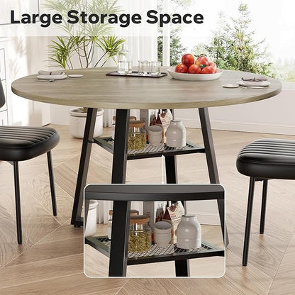 Round Dining Table for 2-4 People,42 Inch Dining Room Table,Modern Circle Kitchen Table with Storage Shelf and Metal Legs for Dining Room,Kitchen,Grey (Table Only)