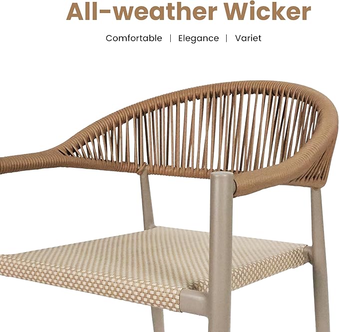 French Bistro Chair Set of 4, Outdoor Hand-Woven Wicker Patio Dining Chair with Aluminum Frame, Stackable Outdoor Chair for Garden Yard Poolside