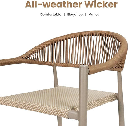 French Bistro Chair Set of 4, Outdoor Hand-Woven Wicker Patio Dining Chair with Aluminum Frame, Stackable Outdoor Chair for Garden Yard Poolside