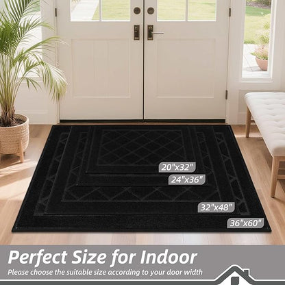BEQHAUSE Dirt Trapper Door Mat 32" x 48", Doormat Non-Slip Entryway Rugs Washable, Dog Door Mat Stain Resistant and Absorbent Welcome Floor Mat for Front Back Door, Mud Wet Shoes & Paws, Black