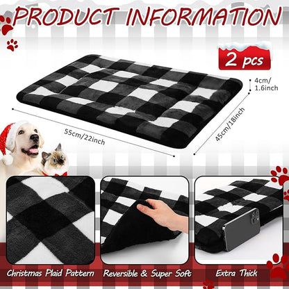 VitalCozy 2 Pack Self Warming Cat Mat Self Heating Pad Bed Reversible Machine Washable Reflects Body Heat Warm Thermal Pet Pad Crate Blanket for Feral and Indoor Cat (Black, White,22'' X 18'',Plaid)