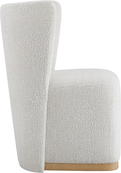 CHITA Upholstered Rolling Dining Chair on Casters Set of 4, FSC Certified Modern Curve Back Dining Chair with Casters, Boucle Dining Chairs for Reading Room Kitchen Dining Room, Pearl
