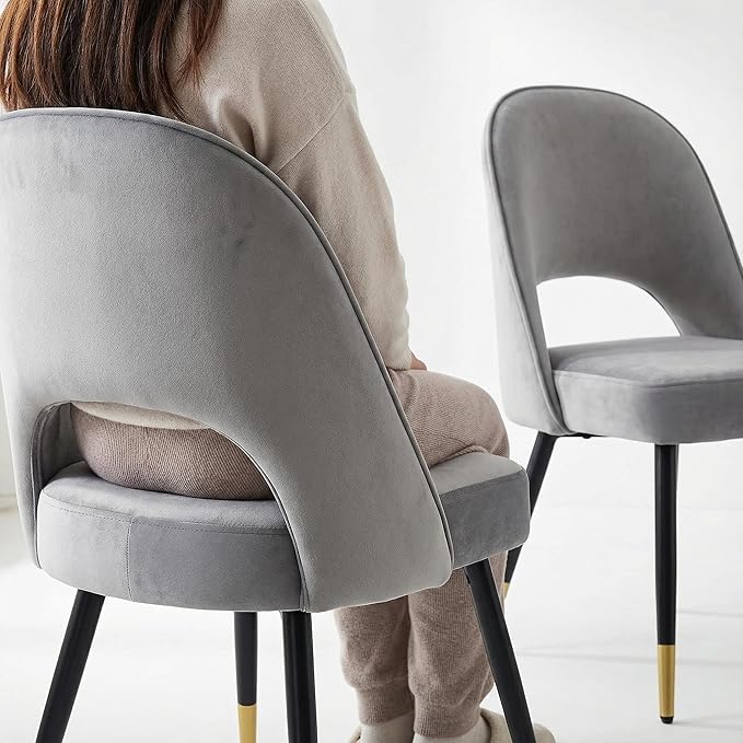 LukeAlon Classic Velvet Dining Chairs Set of 4, Upholstered Open Back Kitchen Chairs with Metal Legs Armless Side Chairs Mid Century Dining Chair for Dining Room, Grey