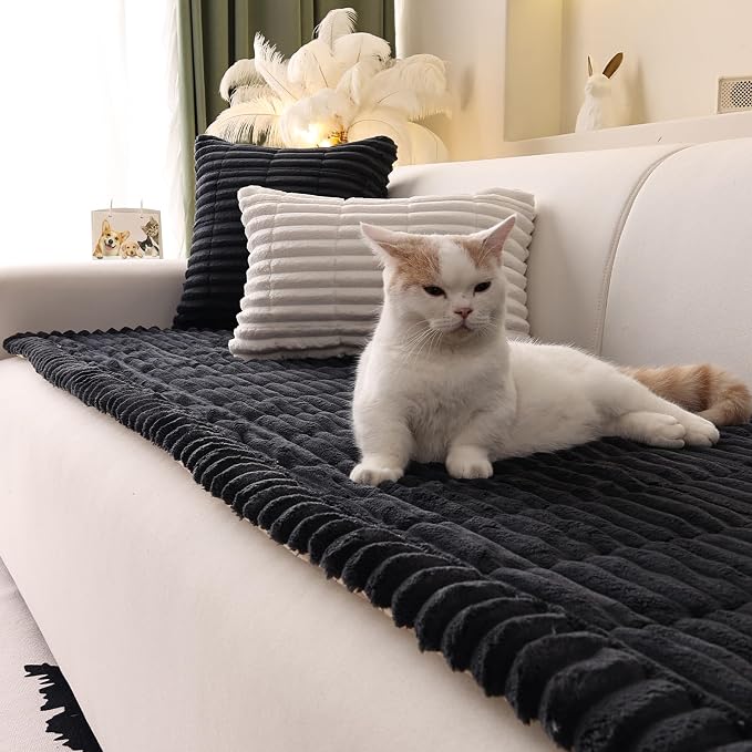 Couch Cover for Sofa, Sectional Couch Cover for Dogs, Sofa Cover Washable, Cushion Cover Blanket Pad Bed Mat for Pets, Fleece Furniture Protector, Black, 23.6x59in
