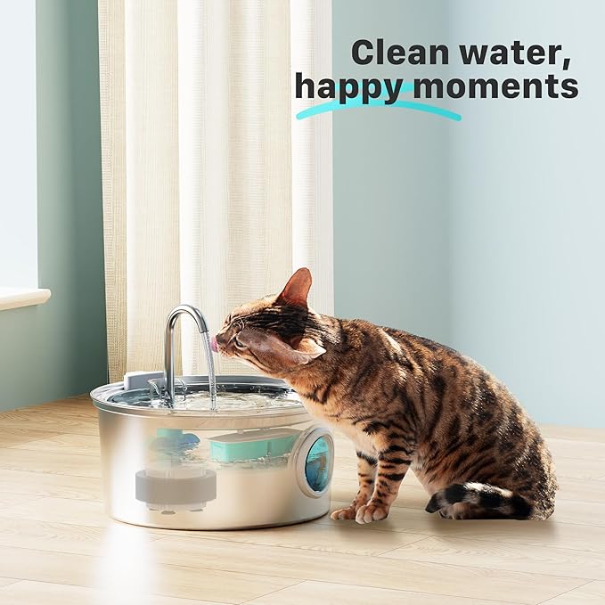 FOFNON Pet Fountain Filter Replacement: 16 Pet Water Fountain Filters for FOFNON Cat Water Fountains - 4 Months Set of Cat Fountains Filter - Including 8 Pieces of Filters + 8 Pieces Sponges
