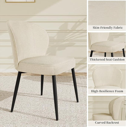 Dining Chairs Set of 2, Modern Fabric Dining Room Chairs with Curved Backrest Well-Padded Seat, Upholstered Kitchen Chairs for Living Dining Room, White