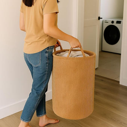 PUTSKA Laundry Basket Hamper – Blanket Basket for organizing, Décor and Toys, Clothes Hamper – Perfect for Baby and Kids Room, Nursery, Bedroom, Bathroom, Living Room – Extra large, Brown