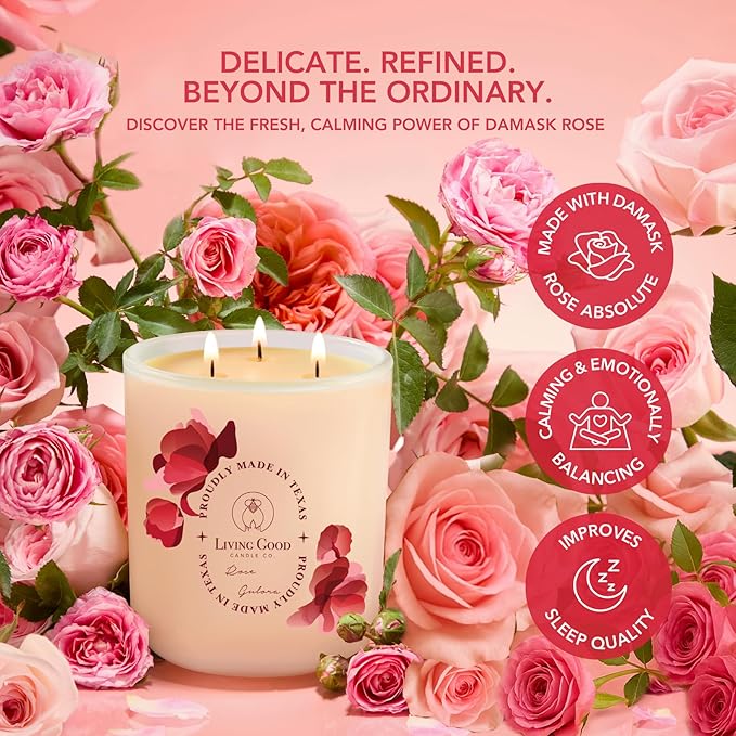 Rose Gulora - Turkish Rose Pure Beeswax Candle - 90+ Hours Long Burning Classically Designed Non-Toxic Scented Candles for Home Decor and Aromatherapy to Stress & Anxiety Relief 15 OZ