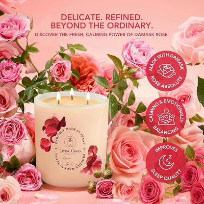 Rose Gulora - Turkish Rose Pure Beeswax Candle - 90+ Hours Long Burning Classically Designed Non-Toxic Scented Candles for Home Decor and Aromatherapy to Stress & Anxiety Relief 15 OZ