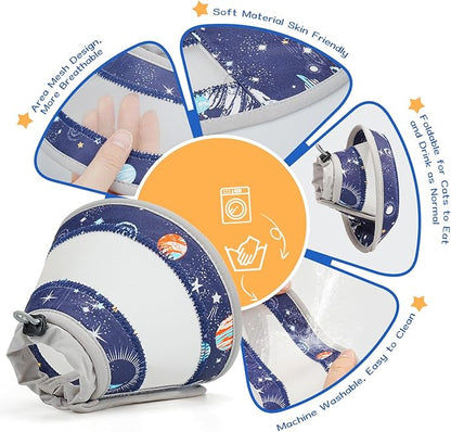 Breathable Air Mesh Cat Cone Collar Soft to Stop Licking, Adjustable, Foldable Lightweight Kitten Cones After Surgery Recovery for Cats & Kittens (Star Blue,S)