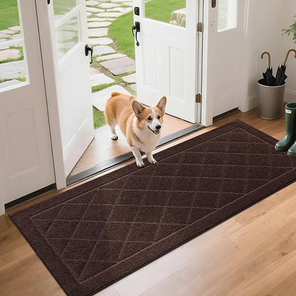 BEQHAUSE Dirt Trapper Door Mat 24" x 60", Doormat Non-Slip Entryway Rugs Washable, Dog Door Mat Stain Resistant and Absorbent Welcome Floor Mat for Front Back Door, Mud Wet Shoes & Paws, Brown