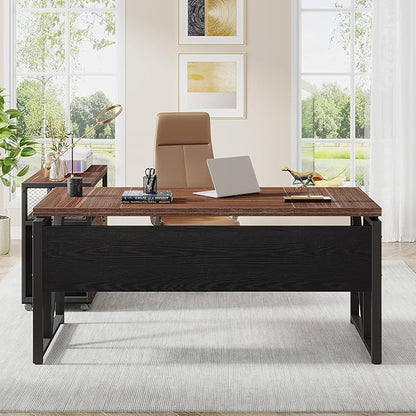 Tribesigns Office Desk with Drawers Sets, 63 inches L Shaped Computer Desk with Mobile File Cabinet,Big Executive Desk for Home Office Furniture Sets (Dark Brown, 63-inch)