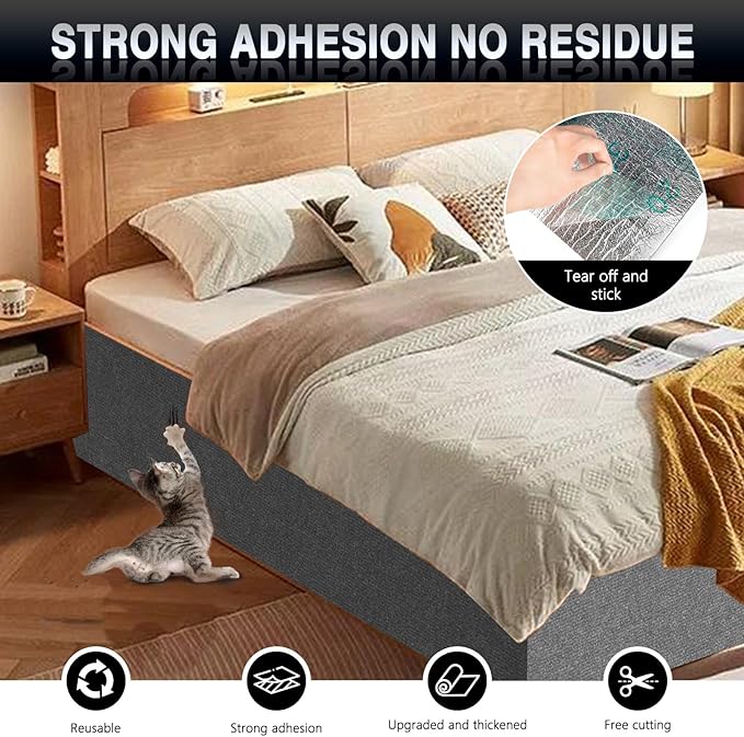 2Pack Total 78.7"x15.8" Cat Scratch Mat for Cat Couch Furniture and Wall Protector | Trimmable Self-Adhesive Carpet Climb Cat Scratcher for Covering Cat Tower and Replacement Pads (Light Grey)