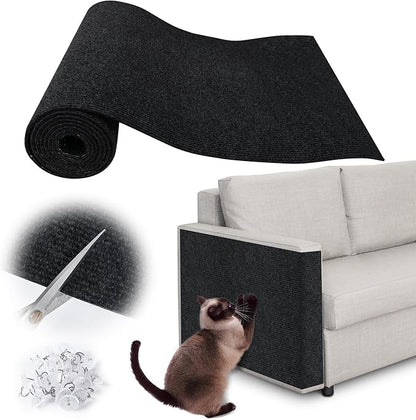 Cat Scratch Furniture Protector - 100" x 15.8" Trimmable Self-Adhesive Cats Claws Scratch Pads, DIY Cat Climbing Couch Protector for Scratch Post Cat Tree Replacement Indoor (Black)
