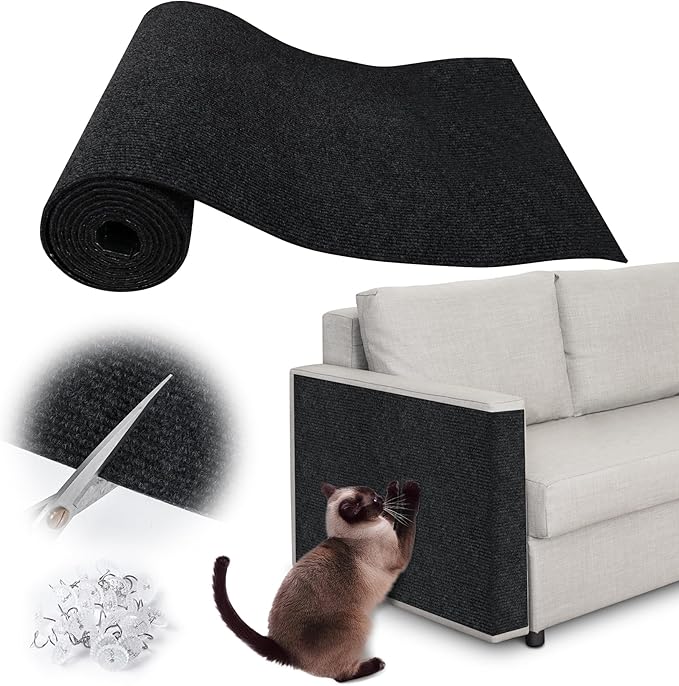 Cat Scratch Furniture Protector - 138" x 17" Trimmable Self-Adhesive Cats Claws Scratch Pads, DIY Cat Climbing Couch Protector for Scratch Post Cat Tree Replacement Indoor (Black)