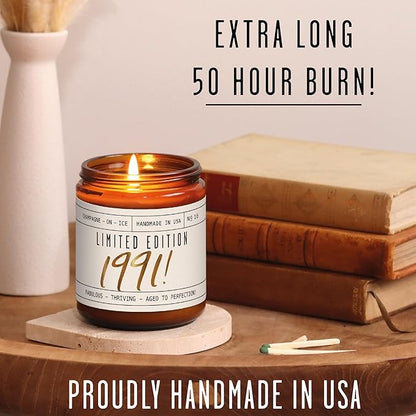 34th Birthday Gifts for Women - 'Limited Edition 1991' Soy Candle, w/Champagne on Ice I 34 Birthday Gifts for Women I 34th Gift for Her Ideas I 9oz Reusable Jar, 50Hr Burn, Made in USA