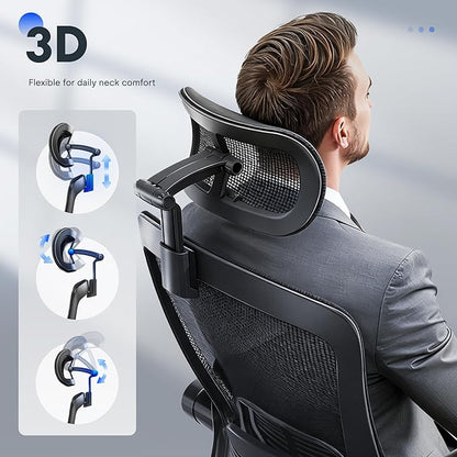 FLEXISPOT OC3 Pro Ergonomic Office Chair High Back Computer Chair with Flip-up Armrest/8-Level Lumbar Support, Breathable Mesh Seat Cushion Backrest, Chairs for Home Office Gaming Working, Black