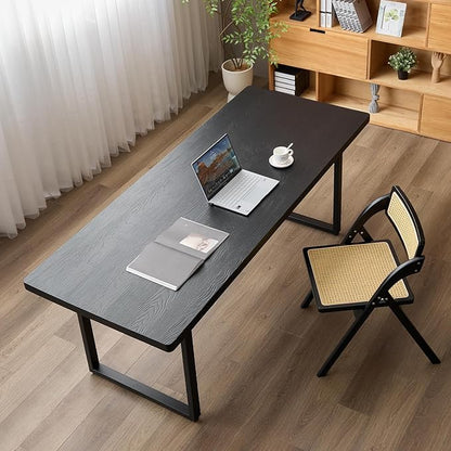 Modern Solid Wood Dining Table with Metal Base Stylish Durable Dining Room Table in Black Multiple Sizes Home Use Office Desk(55.12in)