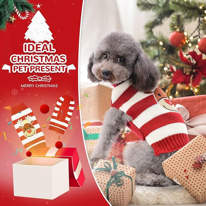 PETCARE Reindeer Christmas Dog Sweater Red Striped Cat Sweater Cartoon Elk Pet Vest Holiday Dog Clothes Puppy Sweaters for Small Medium Large Dogs Cats Fall Winter Outfits Xmas Dogs Costume,X-Large