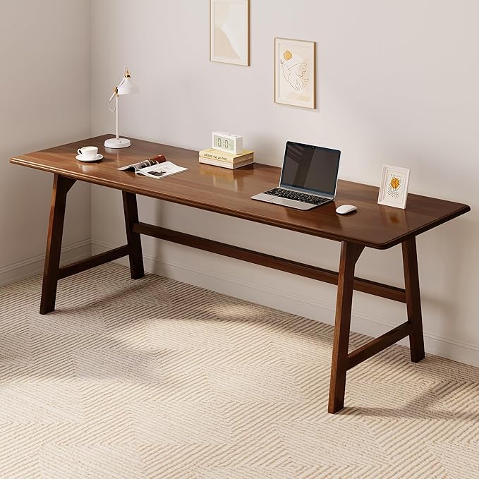 IOTXY Solid Wood Writing Table - 72" W x 24" D Minimalist Long Computer Desk for Home Office, Work, Study, Creativity, and PC Workstation, Walnut