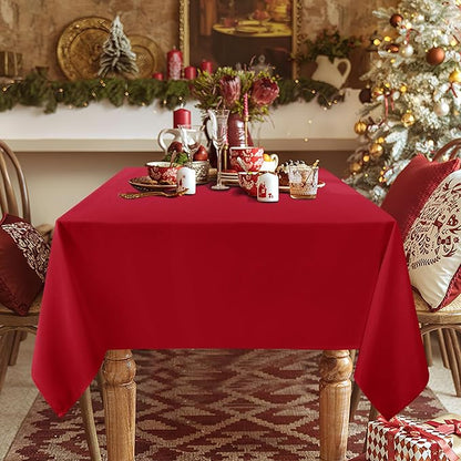 sancua 2 Pack Red Tablecloth 60 x 84 Inch, Rectangle 4 Feet Christmas Table Cloth - Stain and Wrinkle Resistant Washable Polyester Table Cover for Dining Tables, Buffet Parties and Camping