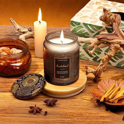 Sandalwood Scented Candle for Home, Luxury Glass Candles Soy Wax for Men and Women, Aromatherapy Candle Gift for Christmas Birthday Mother, 6.8 oz
